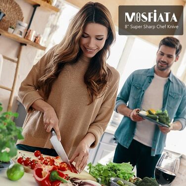 MOSFiATA Кухонний ніж професійний 20 см з піхвою, з нержавіючої сталі для м'яса, овочів, фруктів, суші