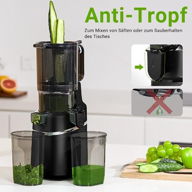 AMZCHEF Automatic All-in-One Juicer, 135MM Opening and 1.8L Juicer for Vegetables and Fruit, 250W Juicer Slow Juicer Test Winner with Triple Filter - Black