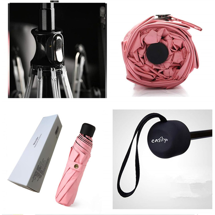 Зонт компактний, складаний, з UV-захистом, від Voy Lady – Рожевий, з квітковим малюнком (квіти сакури), діаметр у розкладеному стані 96 см