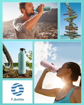 Фляга спортивна Feijian 1л з карабіном - термофляга з нержавіючої сталі, витікає, для води, кави, чаю, без BPA, для спорту, відпочинку, школи, кемпінгу, велосипеда, армійного кольору (світло-зелений, 750 мл)