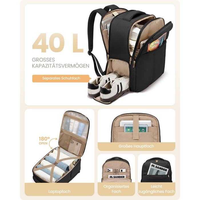 Чорний жіночий рюкзак OVEVOOK для подорожей, 40 л, для ноутбука 17