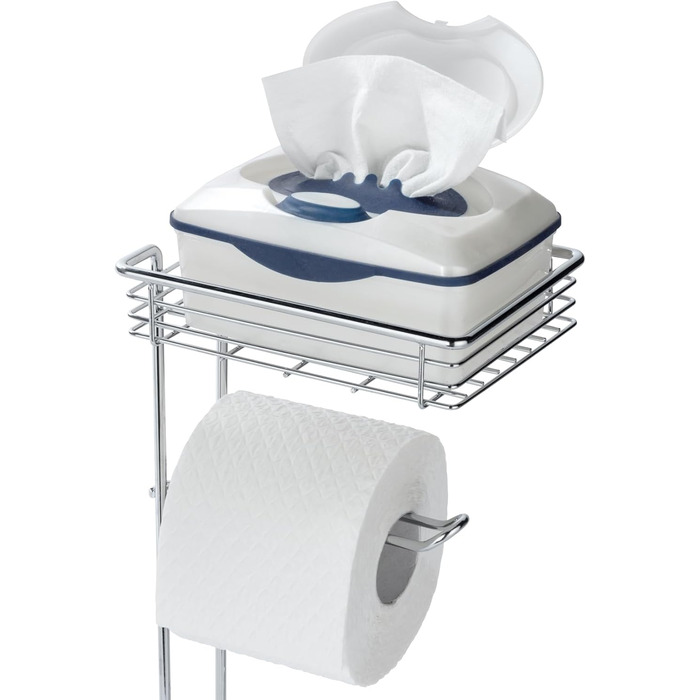 Підставка для туалетного паперу WENKO 3в1 з полицею та держателем рулонів - срібна, 16 x 59 x 18 см