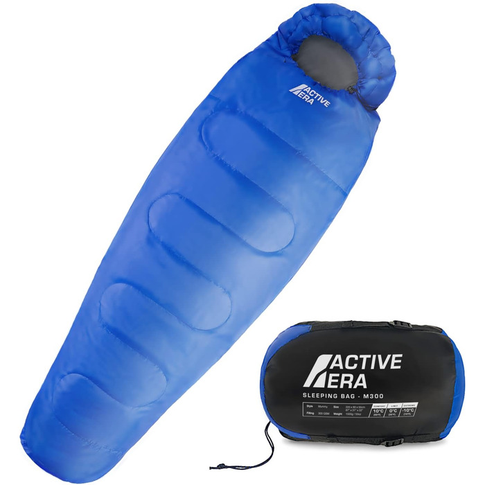 Сплячий мішок Active Era Mumienschlafsack – зимовий та літній, водонепроникний, вітрозахисний, ультралегкий, температурний режим -10°C до 10°C, компактний, для кемпінгу (блакитний)