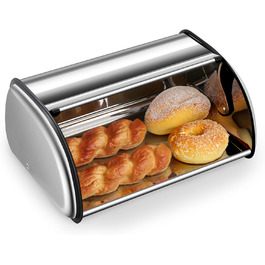 Рибалка Brotkasten з нержавіючої сталі, харчової якості, з кришкою-роллером, 43,5 x 27,5 x 18,5 см, контейнер для хліба, булочок, печива