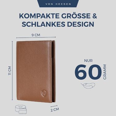 Гаманець VON HEESEN для чоловіків і жінок, коньячно-коричневий, з відділенням для монет, натуральна шкіра