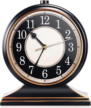 AYRELY Vintage Desk Clock, Silent, Non-Ticking, 10-Inch Dial, Table Clock, Retro Mantel Clock and Easy to Read for Living Room