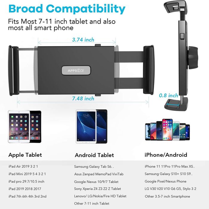 Утримувач для телефону в авто APPS2Car Handyhalterung - універсальний кріплення для планшетів та телефонів 4-11 дюймів