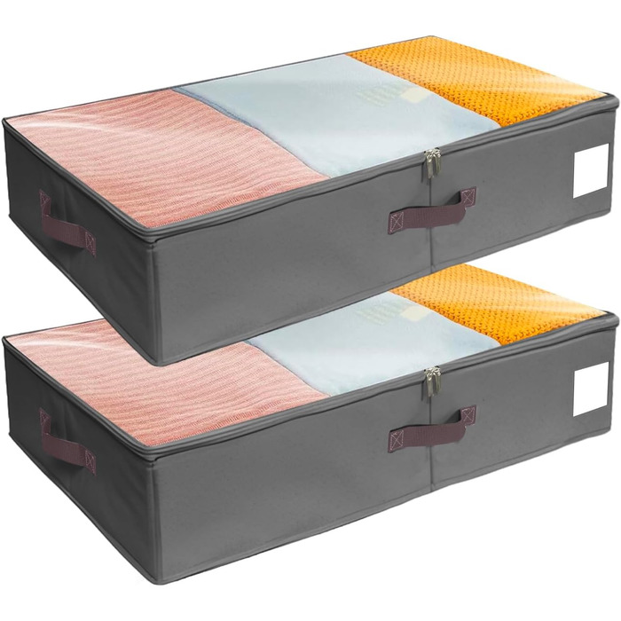 Коробки для зберігання під ліжком, 2 шт. з боковими стійками, сірі. Підходять для постільної білизни, одягу та ковдр.