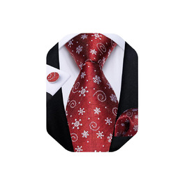 Набір краватки на Різдво для чоловіків DiBanGu: краватка, нагрудна хустинка, краваткові застібки. Білий сніжинка/Червоний
