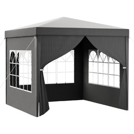 Toboli Pavilion 3 x 3 m in Grey with UV Protection 50+, Garden Pavilion with Removable Sides, Party Tent with Windows for e.g. Terrace and Festival