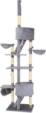 Драбина для котів Lionto XXL з сизалю та плюшу, 230-250 см. Комплектація: іграшкові м'ячики, дзвіночки, гамак, тунель, печери. Підходить для котів будь-якого розміру, сірий колір
