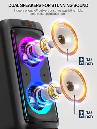 Портативна караоке-машина з Bluetooth, 2 мікрофонами, світлодіодним підсвічуванням та підтримкою USB/TF/Rec/FM/AUX