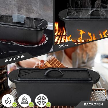 LIEBTHAL Loaf Pan with Lid - Precision-Fitting Non-Stick Silicone Insert - Pre-Seasoned Cast Iron Pot 3.5 L - Casserole Dish for Baking, Roasting, and Braising