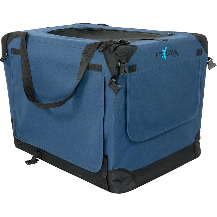 Foxdevil Складана переноска для собак та котів середніх розмірів – переноска для тварин у машину та в дім (M, Синій)