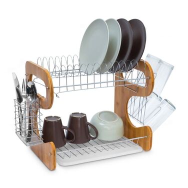 Relaxdays Bamboo Dish Drainer with 2 Tiers