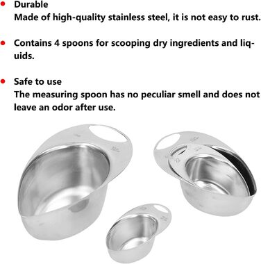 EVTSCAN Measuring Cups, 4-Piece Set, Stainless Steel Measuring Spoons, Measuring Cups Kitchen Cooking Utensil for Bakery Home