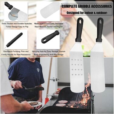 Набір гриль-аксесуарів Kwaiyole: набір інструментів для гриля з нержавіючої сталі, важкий гриль-шпатель, аксесуари для кемпінгу, BBQ, Smoker, Plancha, газового гриля. Ідеальний подарунок для чоловіків та жінок.