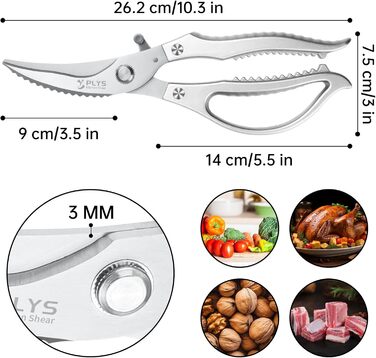 Ніж для курки з нержавіючої сталі Plys: професійний кухонний ніж для птиці, ріже кістки, сріблястий
