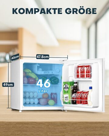 Upstreman 46L Mini Fridge with Freezer, Adjustable Thermostat, Energy Efficient, Quiet, Compact Refrigerator for Dorm, Office, Bedroom - White