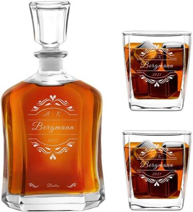 Maverton Whiskey Decanter + 2/4/6 Whiskey Glasses Set with Engraving - 700ml Whiskey Decanter - Christmas Gifts - Anniversary Gift for Couple - Monogram