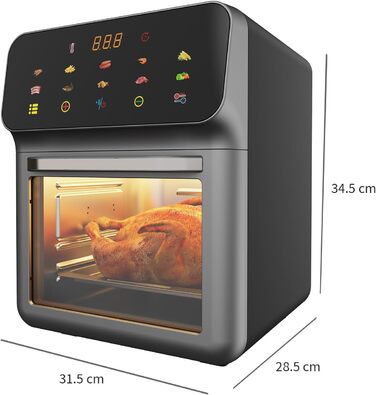 Фритюрниця Chefio HeißluftFritteuse: 12 літрів, 1350W, з вікном, без олії, 10 програм, FD-1015B, сіра