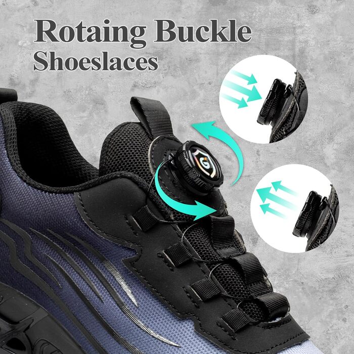 Робочі черевики: захисні черевики для чоловіків та жінок, сталевий капак, антипроколювання, легкі, спортивні, дихаючі, самозатягуючі, швидка застібка, модні, захисні черевики, розміри 36-46 EU (43 EU, синій 266)