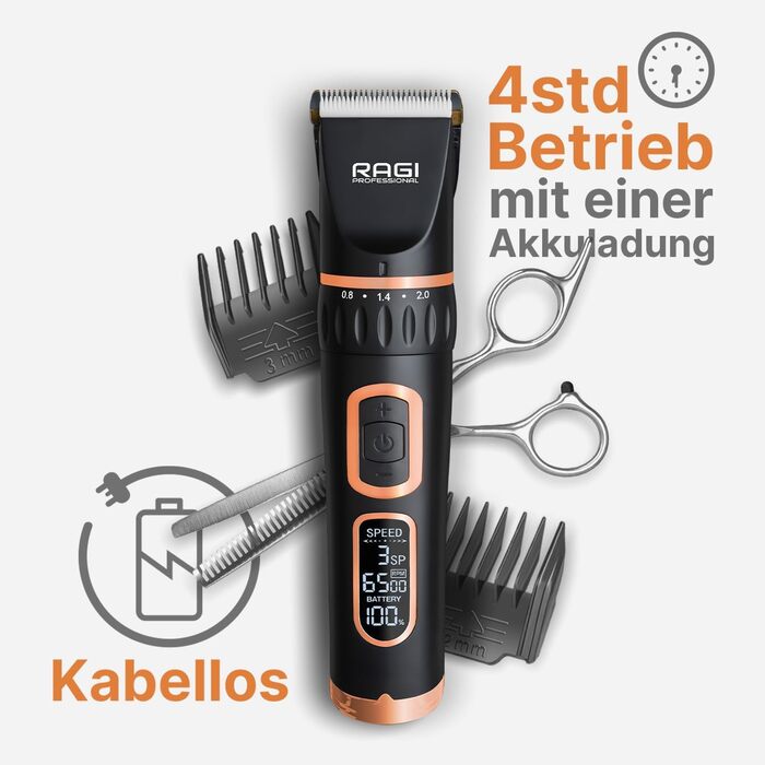 Машинка для стрижки собак RAGI - бездротова, тиха, акумуляторна для собак та котів, чорна