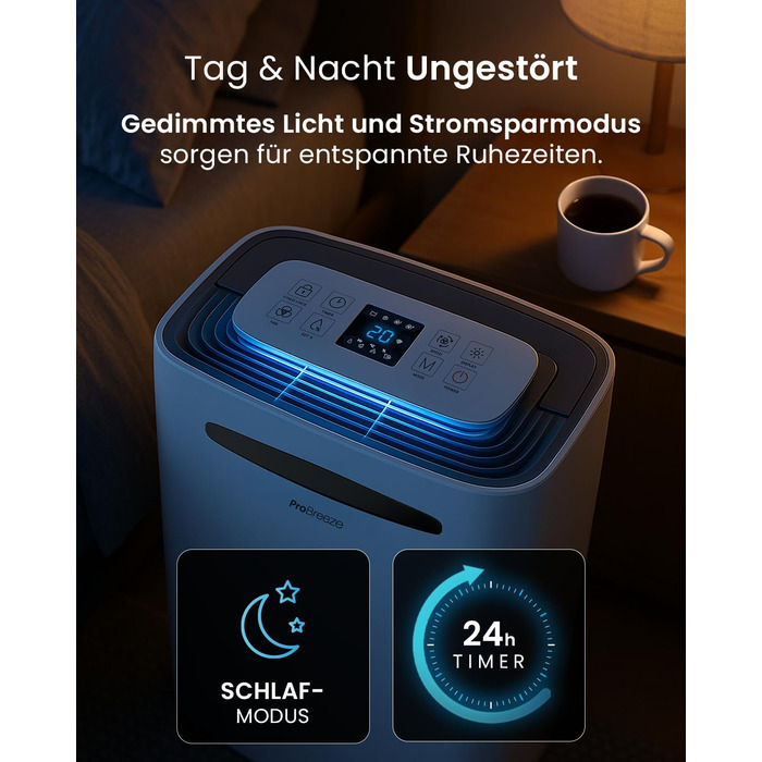 Про Бріз Зволожувач повітря 25л/добу - для приміщень до 30 м², 4 режими роботи, цифровий дисплей, шланг для зливу, функція сушіння білизни, таймер, проти вологи та плісняви.