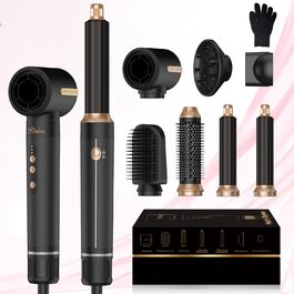 Airstyler Pro 7-в-1: Набір для укладки волосся Atopskins з фен-щіткою, плойкою та насадкою для локонів, 11000 об/хв, для створення об'єму, локонів та випрямлення волосся, зелено-золотий (чорно-золотий)