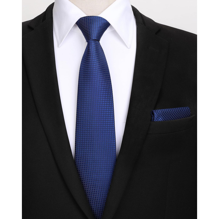 HISDERN Комплект краватки та нагрудного хустинки для чоловіків: синьо-морська в клітинку, елегантний, класичний