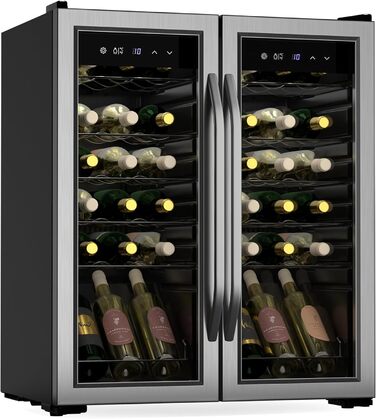 Klarstein 33-Bottle Freestanding Wine Refrigerator with Dual Zone Cooling & Glass Door - Indoor/Outdoor Beersafe with LED Lighting