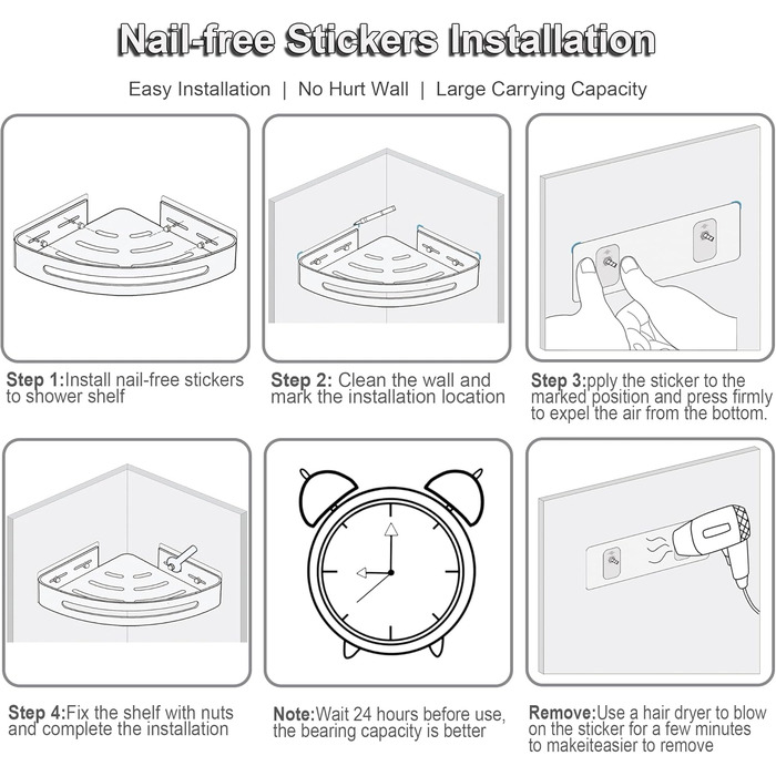 Поличка для душу без свердління, кутова поличка для ванної кімнати з алюмінію, трикутна корзина для душу з гачками, органайзер для шампуню, стійка до іржі (2 шт., піскоструминне золоте покриття) (Блискучий срібло)