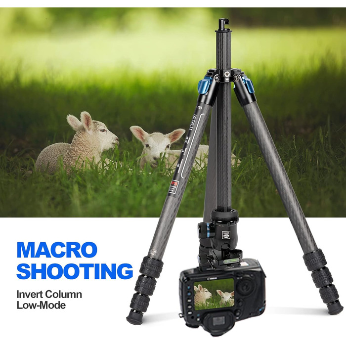 Штатив SIRUI AM124 з кульковою головкою AM01, карбоновий, для камери, легкий, туристичний, водонепроникний, 159 см, навантаження 12 кг