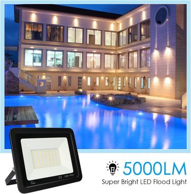LED Floodlight 50W, Outdoor 5000LM, Spotlight 72 LED IP65 Waterproof, Outdoor Floodlight 6500K Cool White, 230V for Garage, Garden 【2 Pieces Black】