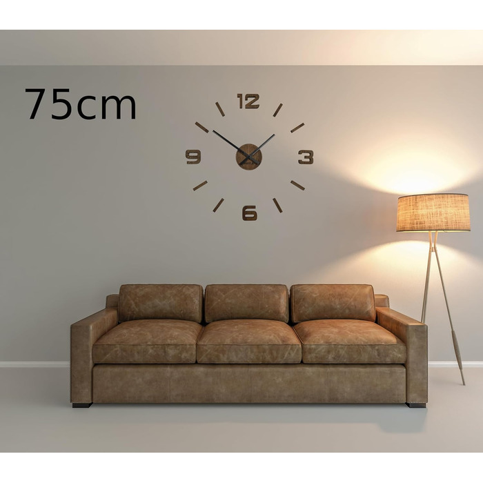 FLEXISTYLE 3D Wall Clocks DIY Oak Large 50-75CM (19MM Thick!) for Office Living Room Bedroom Decor, z54g eco75 d-1-x (Brown, Oak)