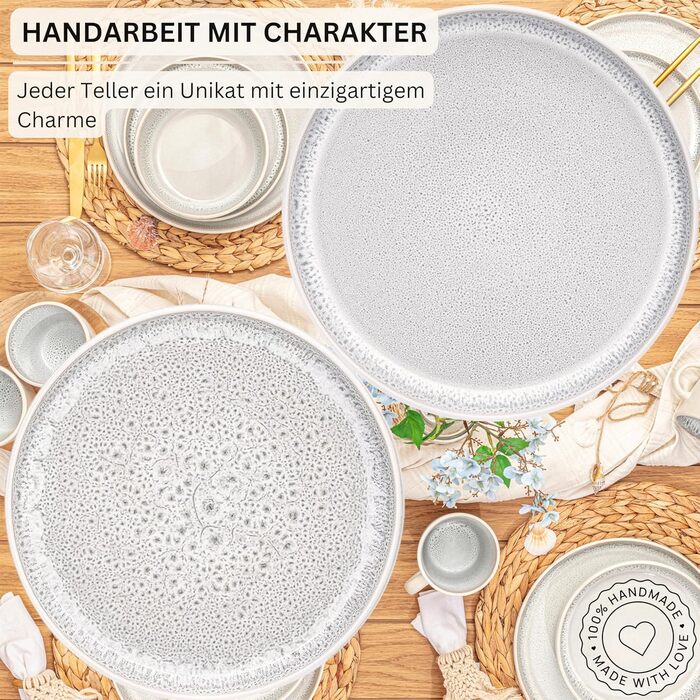 Набір посуду SÄNGER Kreta (18 предметів) | Керамічний посуд для 6 осіб | Набір тарілок, супових тарілок, десертних тарілок | Блакитний посуд з кремовим покриттям, стійким до подряпин | VALUE COLLECTION