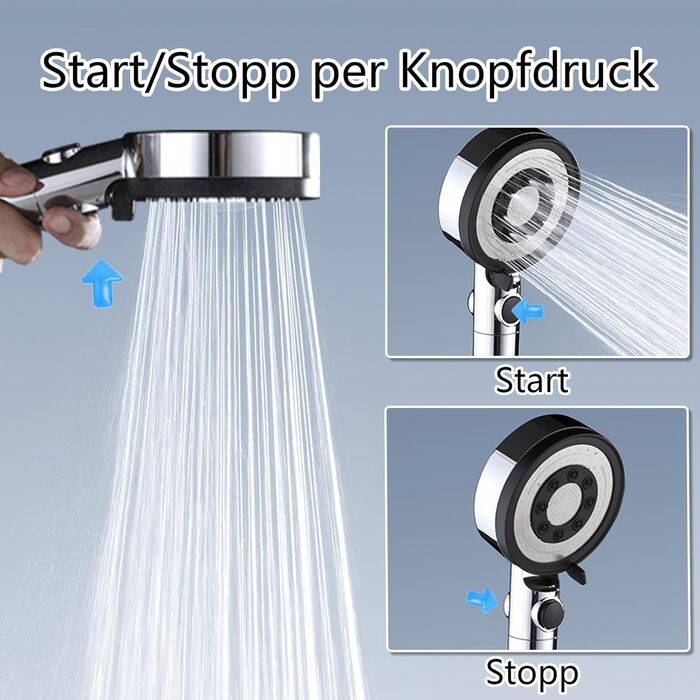 Fall Shower Head with Filter - High-Pressure Handheld Showerhead, Water-Saving with 1.5M Hose, Shower Head with 5 Spray Patterns and Stop Function, Shower Head with Hose, Chrome