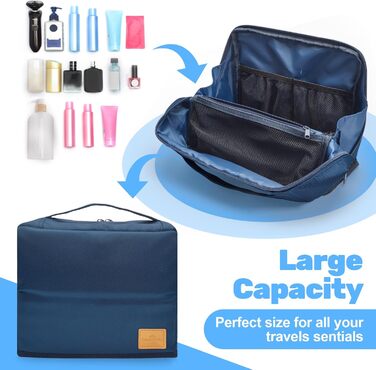 Чоловіча та жіноча дорожня косметичка Lermende з подвійною блискавкою, великий об'єм, зручна ручка для подорожей. (Синій)