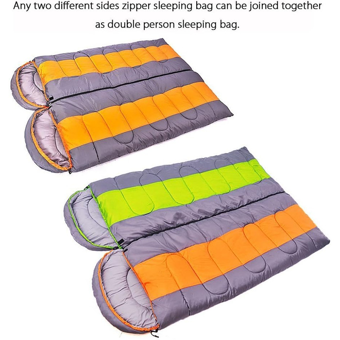 Спальний мішок для кемпінгу, 3 сезони, з капюшоном, для дорослих, зимовий, для подорожей, рюкзаків, походів, з компресійним мішком, оранжевий/сірий, L
