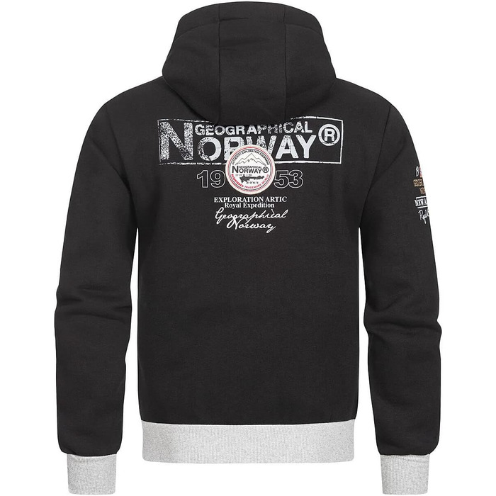 Чоловіча толстовка-худі Geographical Norway Flyer з капюроном та кишенєю-кенгуру, теплий світшот на блискавці, чорний, розмір S