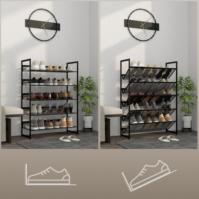 HOMCOM Small Shoe Rack Shoe Storage Shoe Stand Tall and Narrow, 5 Shelves, 72 cm x 30 cm x 102 cm, Black | Aosom
