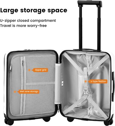 Валіза ручної поклажі 20 дюймів з відділенням для ноутбука, легка валіза з жорстким корпусом та TSA-замком, кабінний багаж на спінених колесах, USB-зарядний пристрій та тримач для напоїв (білий)