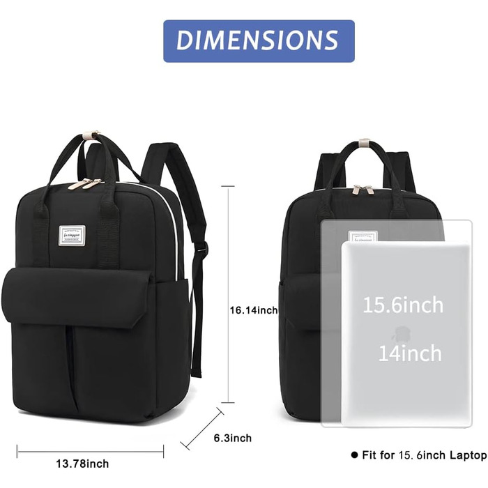 Рюкзак FUXINGYAO для жінок з відділенням для ноутбука 15.6 дюймів, 23L, антикрадійний, чорний