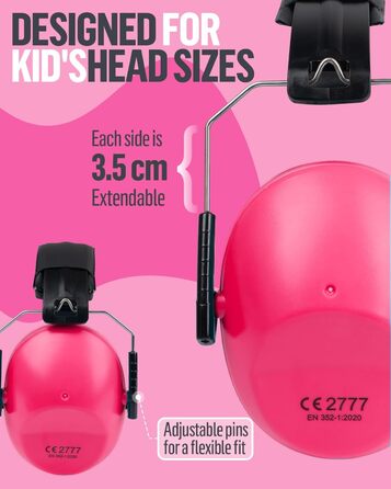 Навушники для захисту вух для дітей 3-16 років, SNR 26dB, для сну, навчання, регульоване обруч (Рожеві)