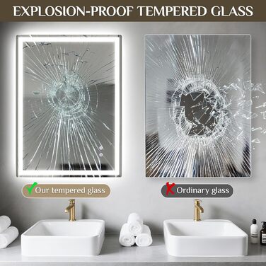 Дзеркало для ванної кімнати Clevich з підсвічуванням 70x50 см, LED, 3 кольори світла, диммування, загартоване скло, захист від вибуху, сенсорне управління, пам'ять, антизапар, 70L x 50B см