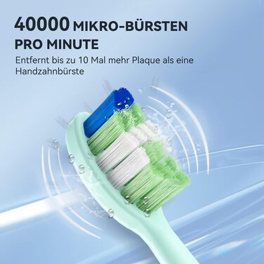 Електрична звукова зубна щітка JTF з 6 насадками 40000 VPM, 5 режимів, IPX7, таймер 2 хв, зелена