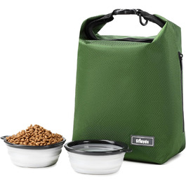 Набір для годування собак: сумка-органайзер з 2 склавними мисками та контейнером для корму (зелений, маленький)