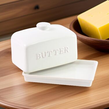 Traditional Ceramic Butter Dish, Classic White, 2-Piece Set, Pattern