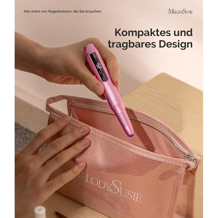 Електричний фрезер для нігтів MelodySusie PC180G Rose: професійний набір для манікюру та педикюру з LED-дисплеєм та 25 швидкостями