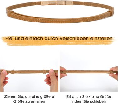 Жіночі тонкі ремені WHIPPY, 2 шт. - регульовані шкіряні пояси з золотистою блискавкою для суконь, 105 см (для талії до 95 см), чорний/коричневий